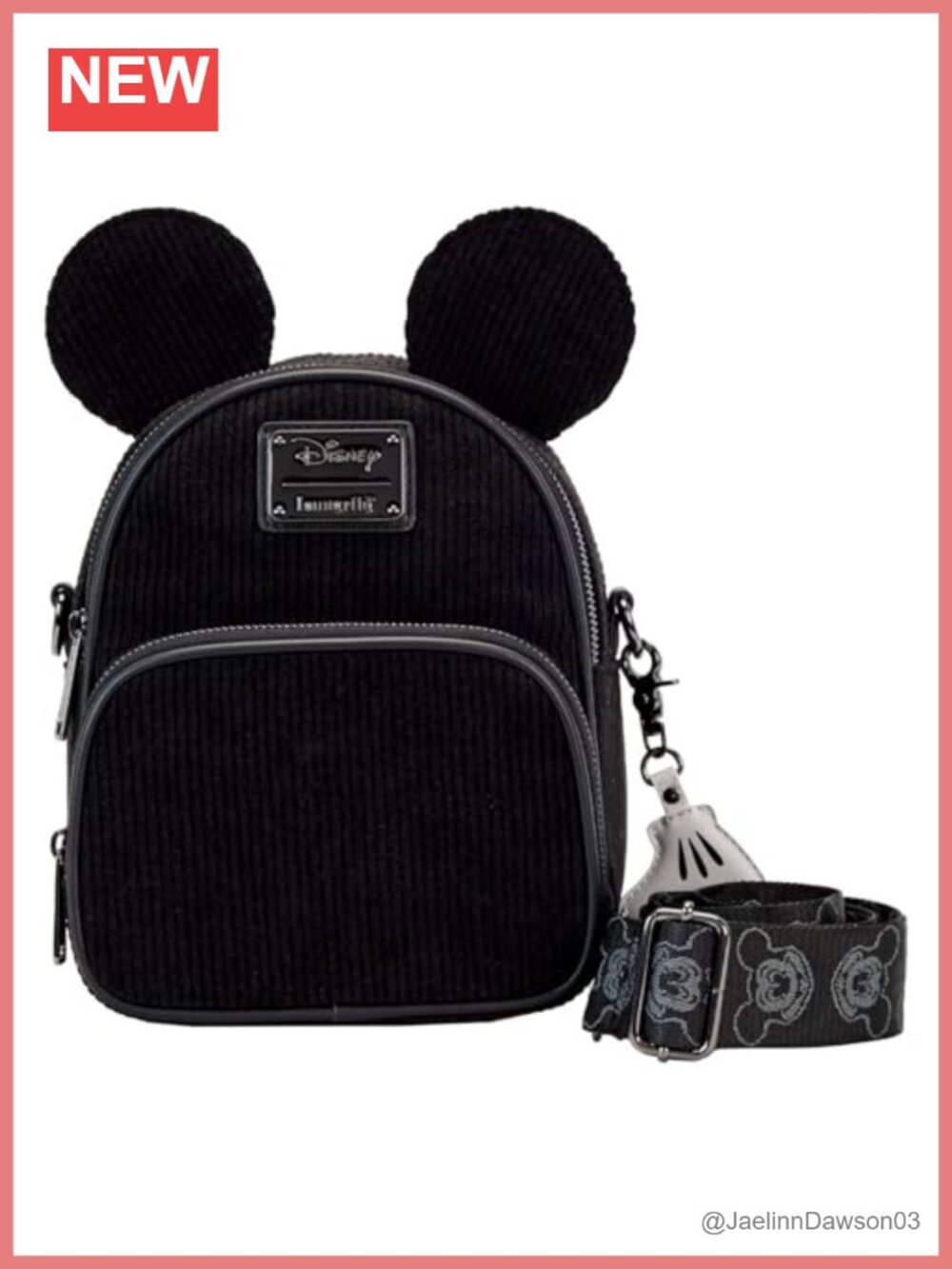 Corduroy Convertible Crossbody Bag Mickey Cartoon Zipper